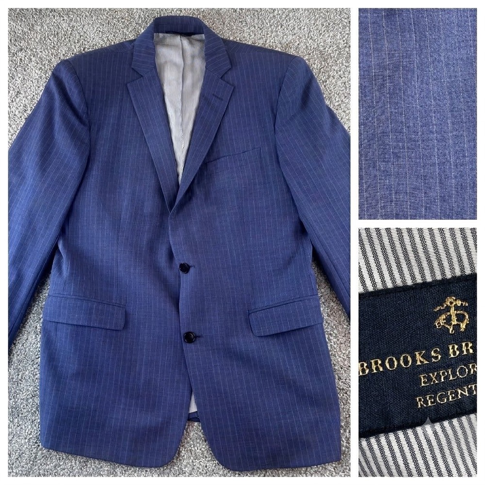 Brooks Brothers Explorer Regent Fit Blazer 44L Blue Pinstripe Wool Sport Coat